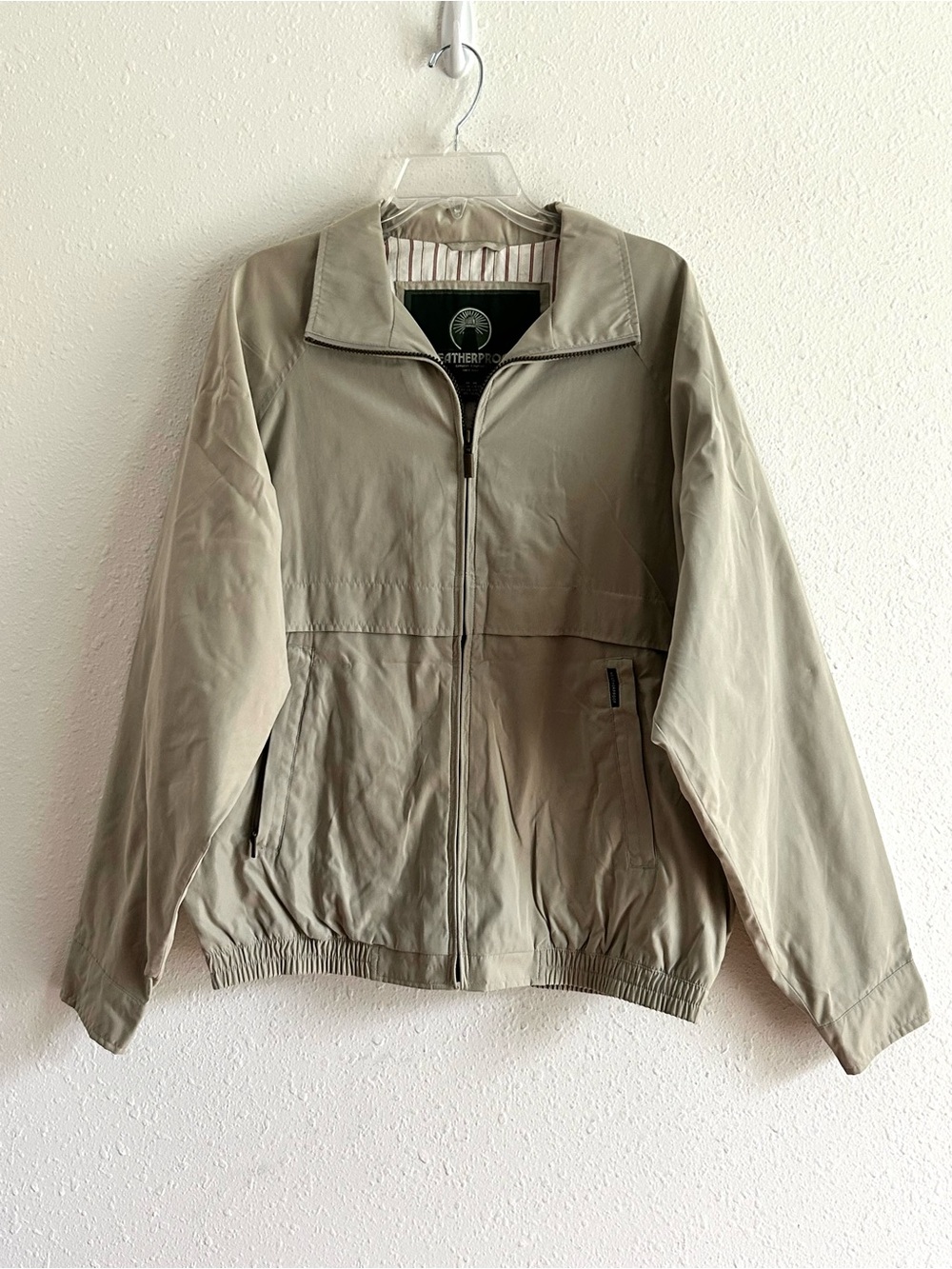 WEATHERPROOF Bomber Jacket Mens Size M Beige Microfiber Golf Outdoor